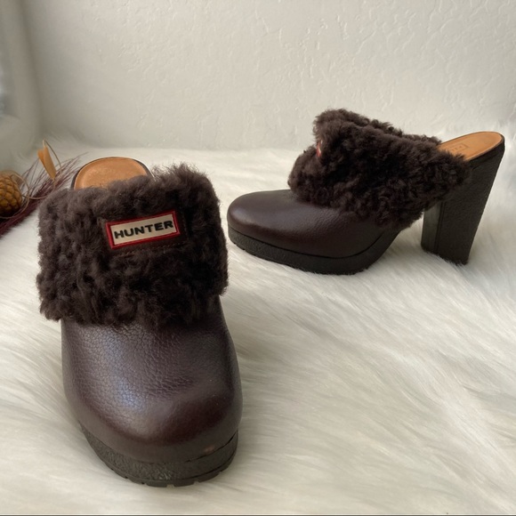 Hunter Shoes - Hunter Bruson Shearling Leather Mules Clogs 5.5
